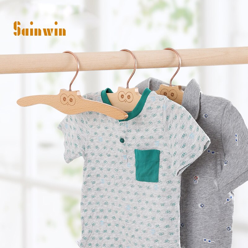 Sainwin 3 개/몫 27 cm 단단한 아이 나무 옷걸이 가정용 미끄럼 방지 원활한 옷 clohtes에 대 한 양모 옷걸이 교수형